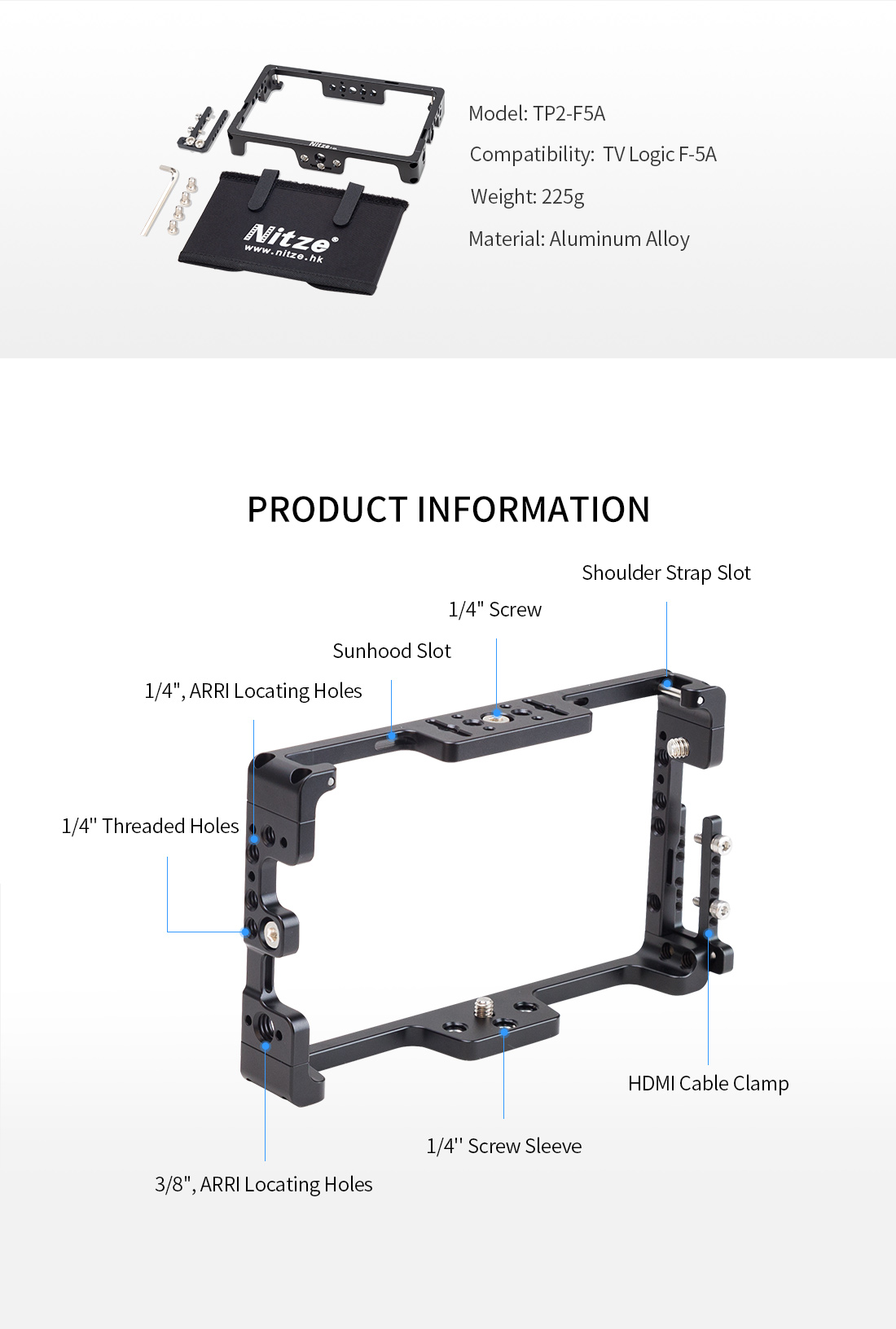  Nitze LUT5 Cage for Feelworld LUT5 5.5'' with HDMI Cable Clamp  and Sunhood - JT-F02B : Electronics